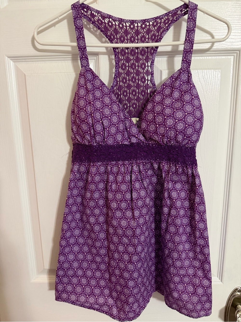 L.E.I  Purple Patterned Racerback Tank with Lace Waist XL
